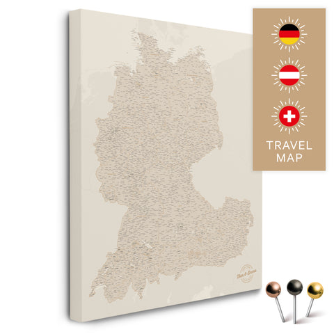 Mappa di Germania, Austria e Svizzera per puntine TRAVEL® – Oro