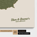 DACH-Karte als Pinnwand Leinwand in Olive Green mit Personalisierung und Eindruck mit deinem Namen