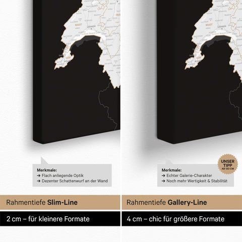Mappa di Germania, Austria e Svizzera per puntine TRAVEL® – Dark Black (Nero-Bianco)