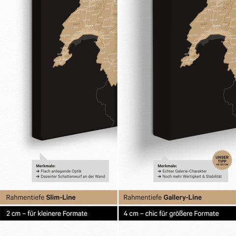 Mappa di Germania, Austria e Svizzera per puntine TRAVEL® – Sonar Black (Nero-Oro)