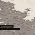 Detail einer Deutschland-Karte als Pinn-Leinand in Warmgray (Braun-Grau) mit Pins in Schleswig-Holstein