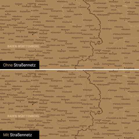 Deutschland-Karte Leinwand in Bronze wahlweise mit oder ohne Straßennetz