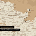 Detail einer Deutschland-Karte als Pinn-Leinand in Treasure Gold mit Pins in Schleswig-Holstein