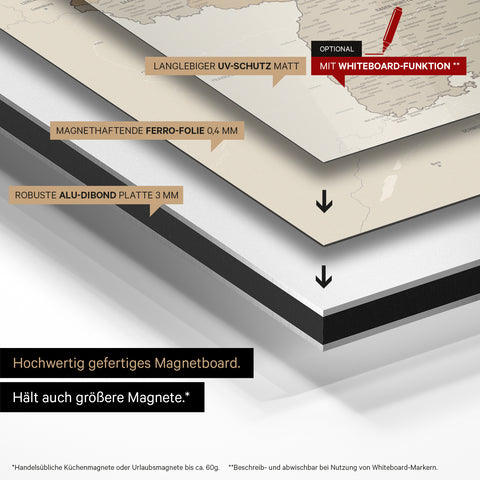 Mappa della Germania TRAVEL® su lavagna magnetica – Multicolore beige