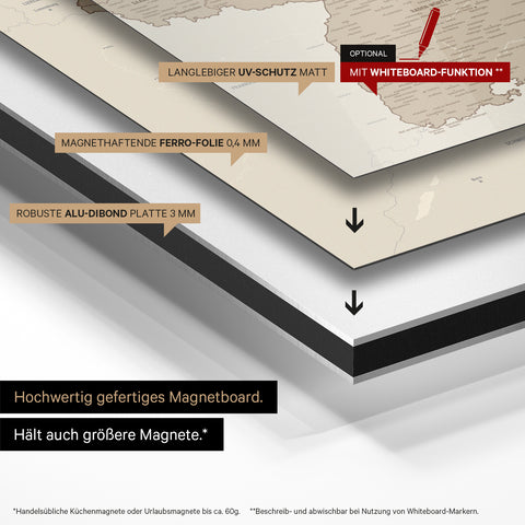 Mappa della Germania TRAVEL® su lavagna magnetica – Multicolore marrone