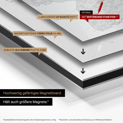 Mappa della Germania TRAVEL® su lavagna magnetica – Multicolore grigio