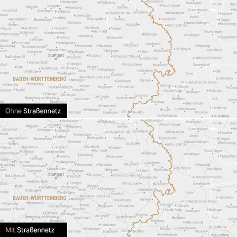 Magnetische Deutschland-Karte in Dunkelgrau mit optionalem Straßennetz von Autobahnen und Landstraßen