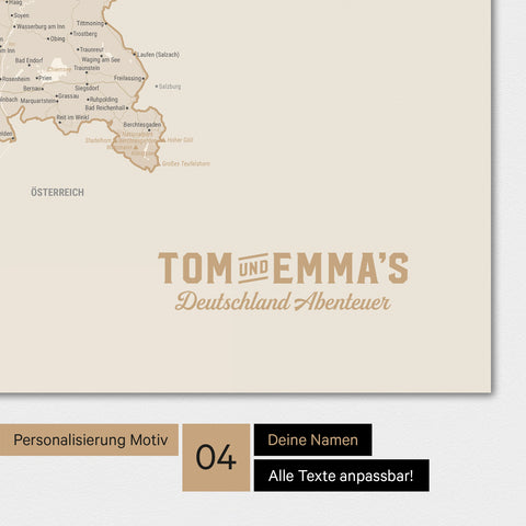 Magnetboard mit Deutschland-Karte in Gold mit Logo im Vintage-Look