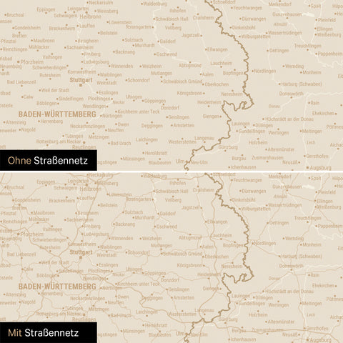 Magnetische Deutschland-Karte in Hale Navy (Blau-Gold) mit optionalem Straßennetz von Autobahnen und Landstraßen