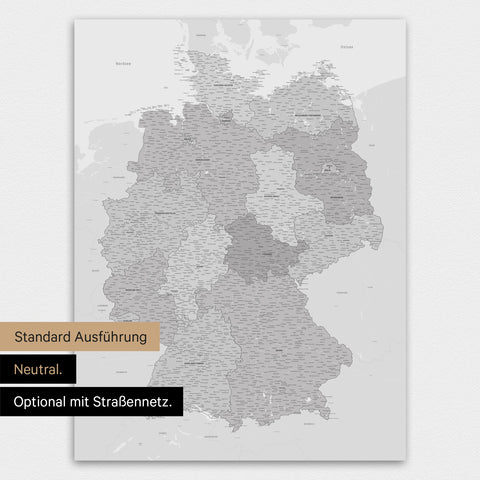 Neutrale und schlichte Ausführung einer magnetischen Deutschland-Karte in Multicolor Gray
