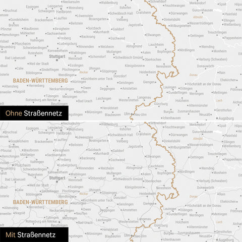 Magnetische Deutschland-Karte in Schwarz-Weiss mit optionalem Straßennetz von Autobahnen und Landstraßen