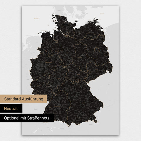 Neutrale und schlichte Ausführung einer magnetischen Deutschland-Karte in Light Black