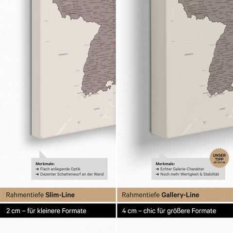 Mappa della Germania per puntine TRAVEL® – Warmgray (Marrone-grigio)
