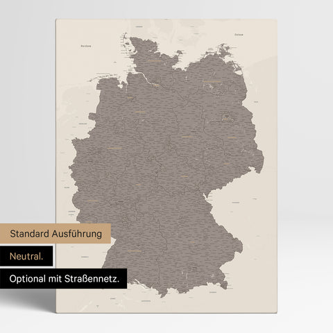 Mappa della Germania per puntine TRAVEL® – Warmgray (Marrone-grigio)