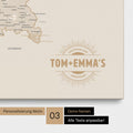 Deutschland-Karte als Pinn-Leinwand in Gold mit eingedruckten Namen als Logo in Form einer Sonne
