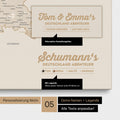 Pinnwand Leinwand einer Deutschland-Karte in Gold mit Personalisierung als Logo mit Familiennamen