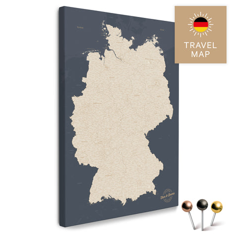 Deutschland-Karte in Hale Navy (Dunkelblau) als Pinnwand Leinwand zum Pinnen und Markieren von Reisezielen kaufen