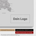 Deutschland-Karte als Pinn-Leinwand in Hellgrau mit Eindruck eines Firmenlogos
