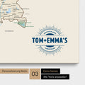 Deutschland-Karte als Pinn-Leinwand in Multicolor Classic mit eingedruckten Namen als Logo in Form einer Sonne