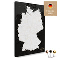 Deutschland-Karte in Schwarz-Weiß als Pinnwand Leinwand zum Pinnen und Markieren von Reisezielen kaufen