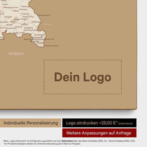 Deutschland-Karte als Pinn-Leinwand in Treasure Gold mit Eindruck eines Firmenlogos