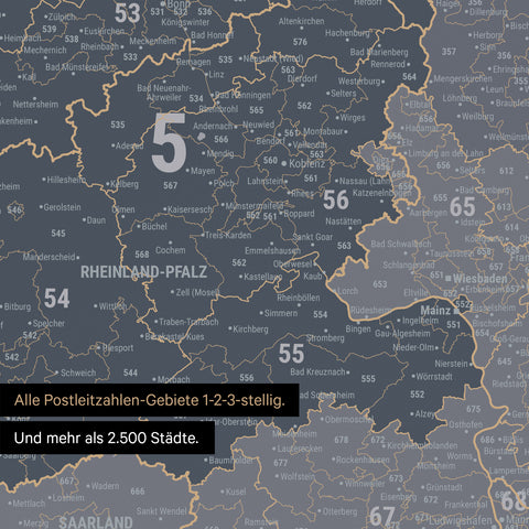 Ausschnitte einer Postleitzahlenkarte von Deutschland mit Bayern als Pinn-Leinwand in Navy Light