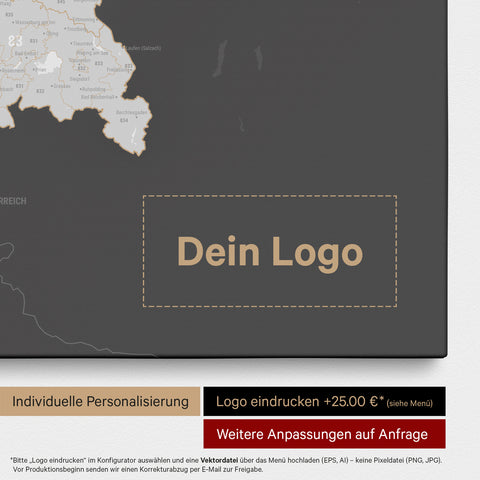 Mappa della Germania PLZ® (codici postali) per puntine – Dark Gray