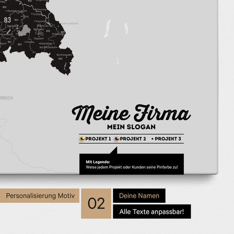 Mappa della Germania PLZ® (codici postali) per puntine – Light Black