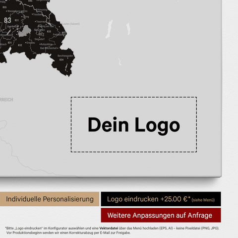 Mappa della Germania PLZ® (codici postali) per puntine – Light Black