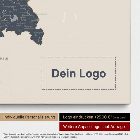 Mappa della Germania PLZ® (codici postali) per puntine – Navy Light