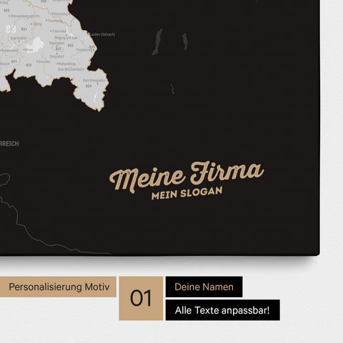 Mappa della Germania PLZ® (codici postali) per puntine – Dark Black