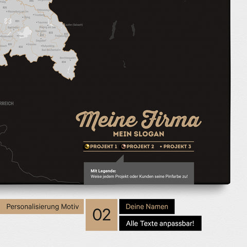 Mappa della Germania PLZ® (codici postali) per puntine – Dark Black