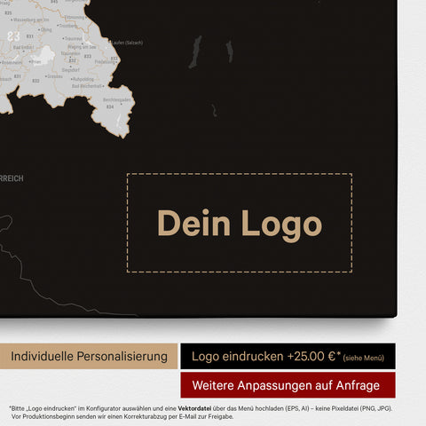 Mappa della Germania PLZ® (codici postali) per puntine – Dark Black