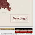 Deutschland-Karte als Poster in Bordeaux Rot mit Eindruck eines Firmenlogos