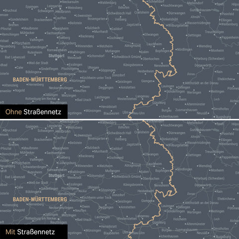 Deutschland-Karte Poster in Denim Blue wahlweise mit oder ohne Straßennetz