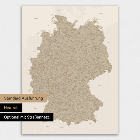 Neutrale und schlichte Standard-Ausführung einer Deutschland-Karte als Poster in Desert Sand