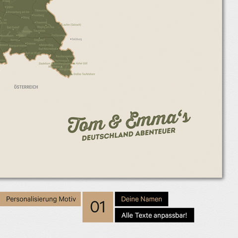 Deutschland-Karte als Poster in Grün mit Personalisierung und Eindruck mit deinem Namen