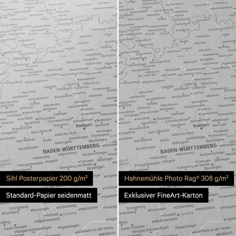 Poster premium con mappa della Germania TRAVEL® – Coolgray (Grigio chiaro)