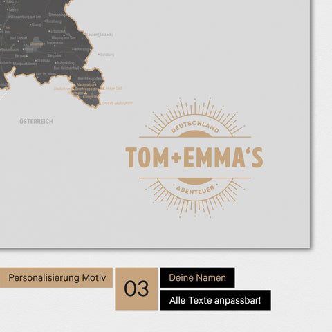 Deutschland-Karte als Poster in Light Gray mit eingedruckten Namen als Logo in Form einer Sonne