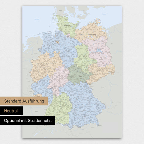 Poster premium con mappa della Germania TRAVEL® – Multicolore atlante