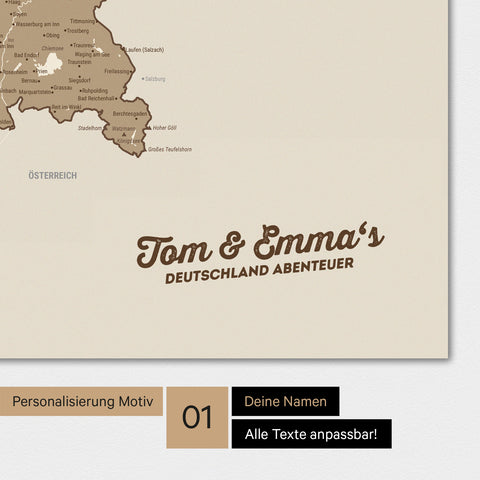 Poster premium con mappa della Germania TRAVEL® – Multicolore marrone