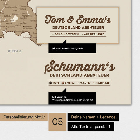 Poster premium con mappa della Germania TRAVEL® – Multicolore marrone