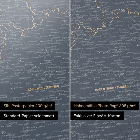 Poster premium con mappa della Germania TRAVEL® – Navy Light