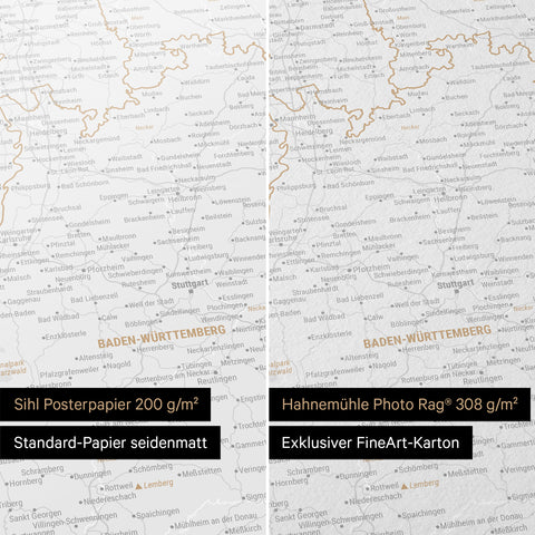 Poster premium con mappa della Germania TRAVEL® – Nero scuro (Nero-Bianco)