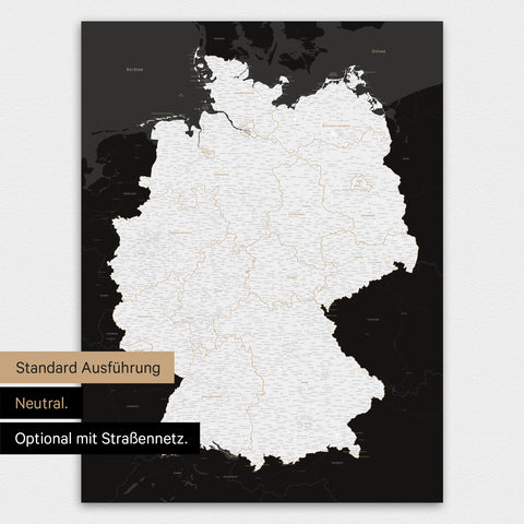Neutrale und schlichte Standard-Ausführung einer Deutschland-Karte als Poster in Schwarz-Weiss