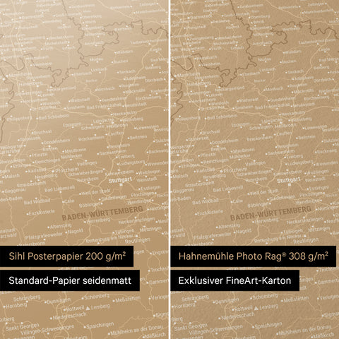 Poster premium con mappa della Germania TRAVEL® – Sonar Black (Nero-Oro)