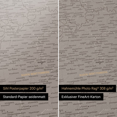 Poster premium con mappa della Germania TRAVEL® – Warmgray (Grigio marrone)
