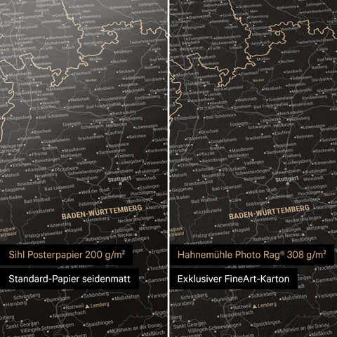 Poster premium con mappa della Germania TRAVEL® – Nero chiaro (Bianco-Nero)