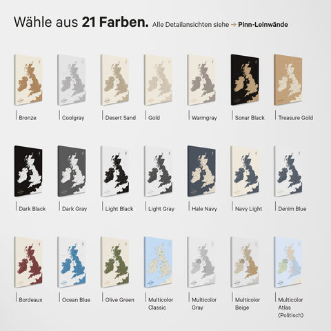 Mappa UK Inghilterra & Irlanda TRAVEL® Magnetboard – in 21 colori