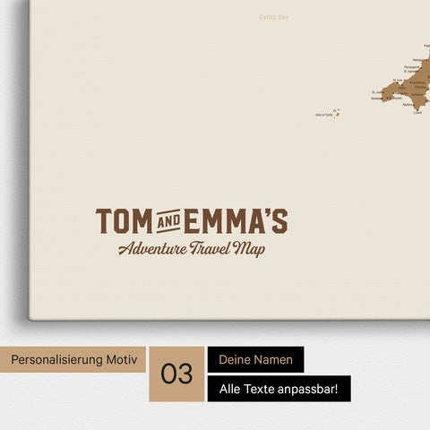 Mappa dell'Inghilterra (Gran Bretagna) e Irlanda TRAVEL® Mappa da puntine – Bronzo